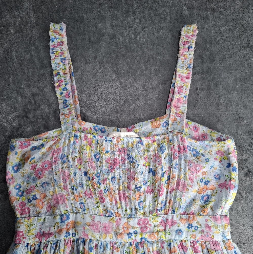 Love Shack Fancy Women's Midi Dress Cotton Multicolor Floral Pleated Ruffle Sz 0 - Picture 12 of 15